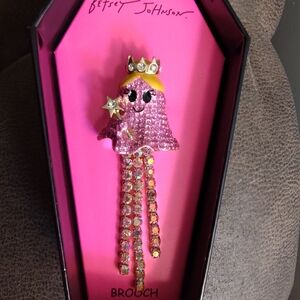 Betsey Johnson Pink and Gold Crowned Ghost Pin